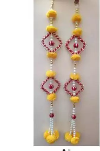 Handmade Yellow Pom Pom Hanging Decorative Pearl Beads Latkan for Home Decoration (Pack of 4)