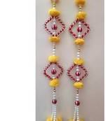 Handmade Yellow Pom Pom Hanging Decorative Pearl Beads Latkan for Home Decoration (Pack of 4)