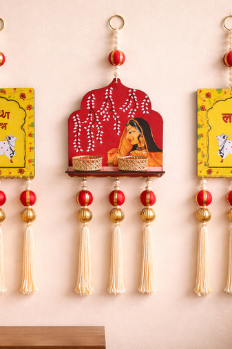 Decorative Jharokha with Cow Shubh Labh Hanging Perfect for Home Decor Hanging (Set of 1)