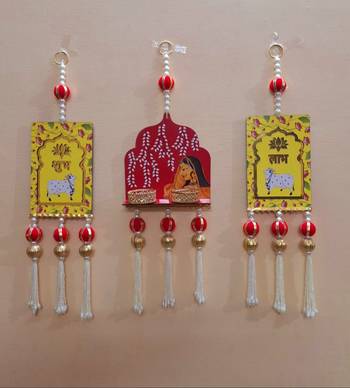 Decorative Jharokha with Cow Shubh Labh Hanging Perfect for Home Decor Hanging (Set of 1) 3