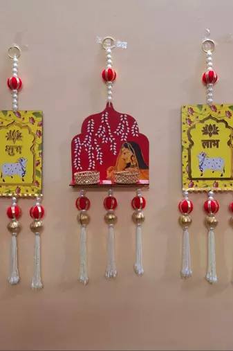 Decorative Jharokha with Cow Shubh Labh Hanging Perfect for Home Decor Hanging (Set of 1)