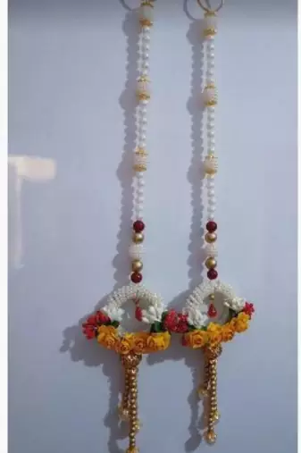 Handmade Pearl Ring Rose Door Hanging Decorative Wall Hanging Multicolor Pom Pom Tassels for Home Decoration (Pack of 2)