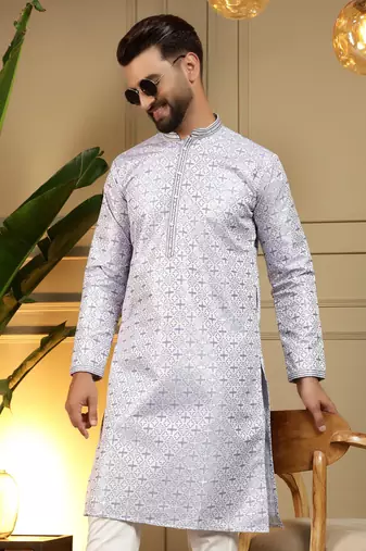 Sky blue heavy jecquard print party wear kurta and payjama