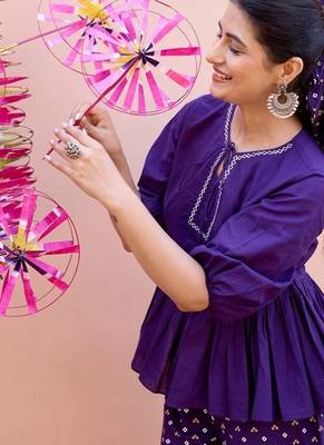  chic deep purple peplum top and easy-breezy flared palazzo combo 2