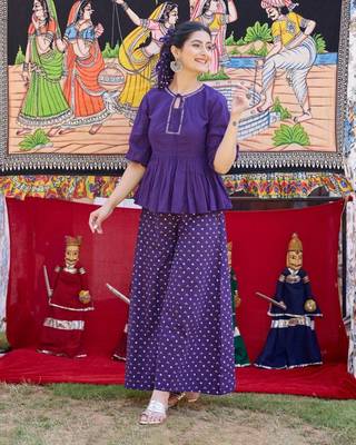  chic deep purple peplum top and easy-breezy flared palazzo combo 3