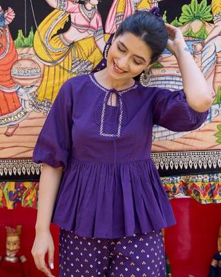  chic deep purple peplum top and easy-breezy flared palazzo combo 4