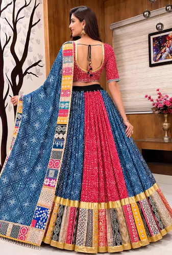 Muslin Cotton Digital Print Lehenga With Dupatta Mirror Work Navratri Special Chaniya Choli