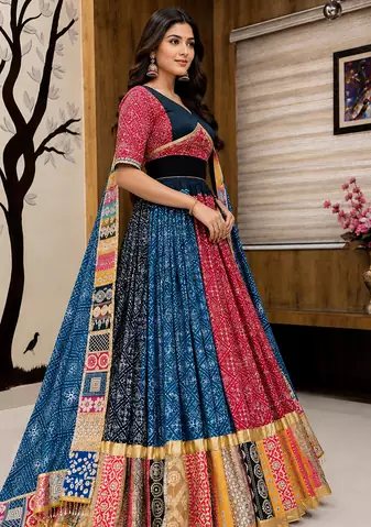 Muslin Cotton Digital Print Lehenga With Dupatta Mirror Work Navratri Special Chaniya Choli