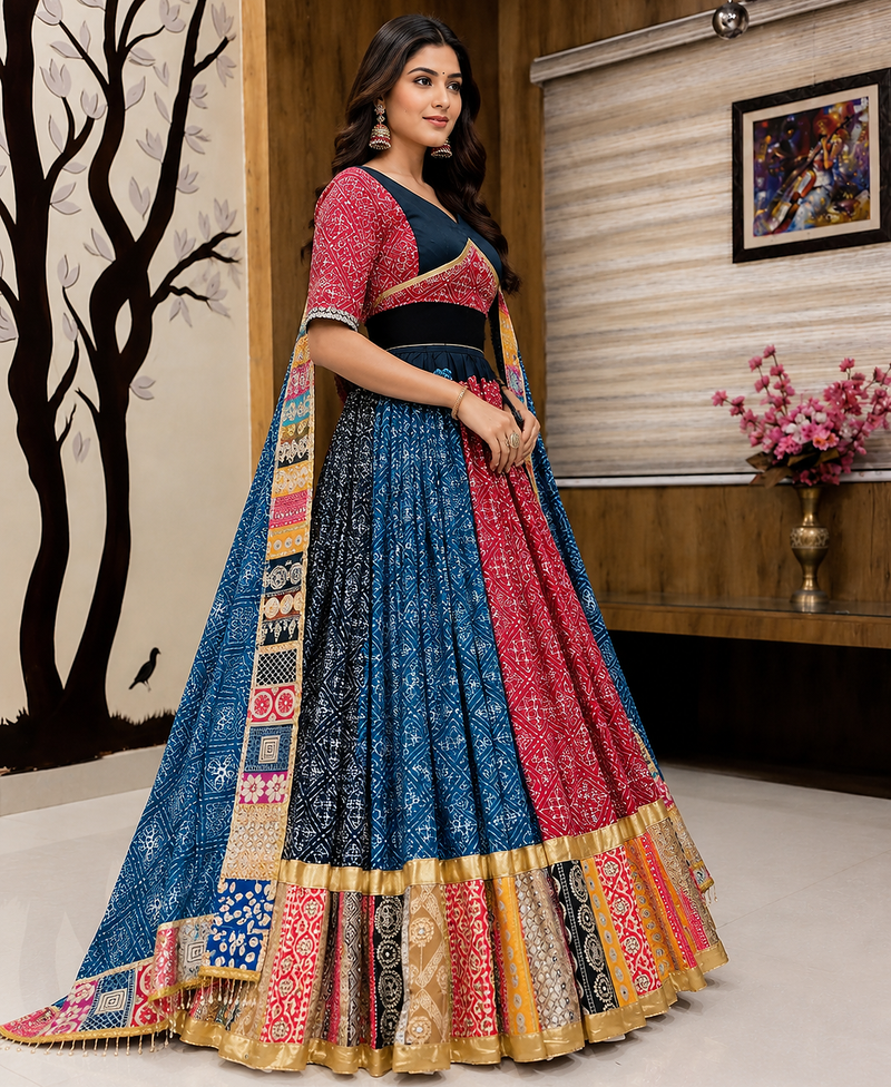 Muslin Cotton Digital Print Lehenga With Dupatta Mirror Work Navratri Special Chaniya Choli