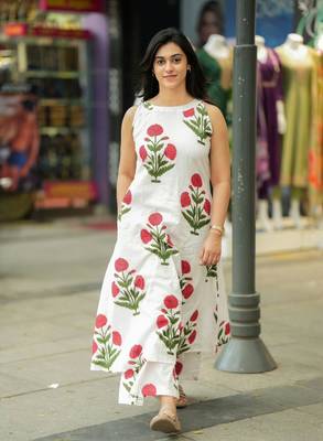  floral block-print sleeveless a-line kurta set 1