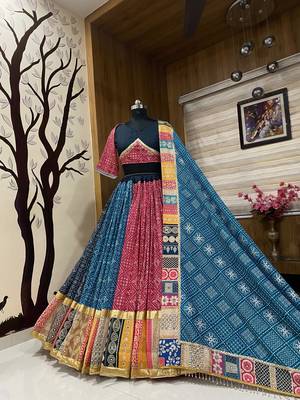 Muslin Cotton Digital Print Lehenga With Dupatta Mirror Work Navratri Special Chaniya Choli 5