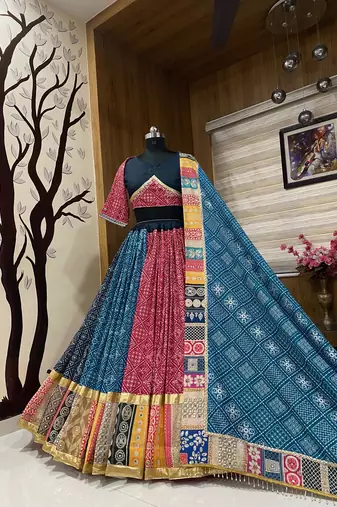 Muslin Cotton Digital Print Lehenga With Dupatta Mirror Work Navratri Special Chaniya Choli
