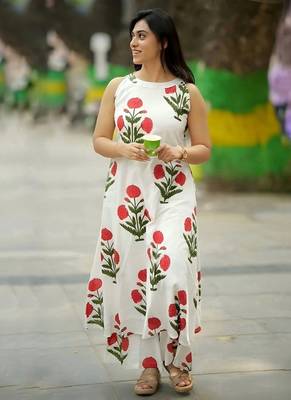  floral block-print sleeveless a-line kurta set 2