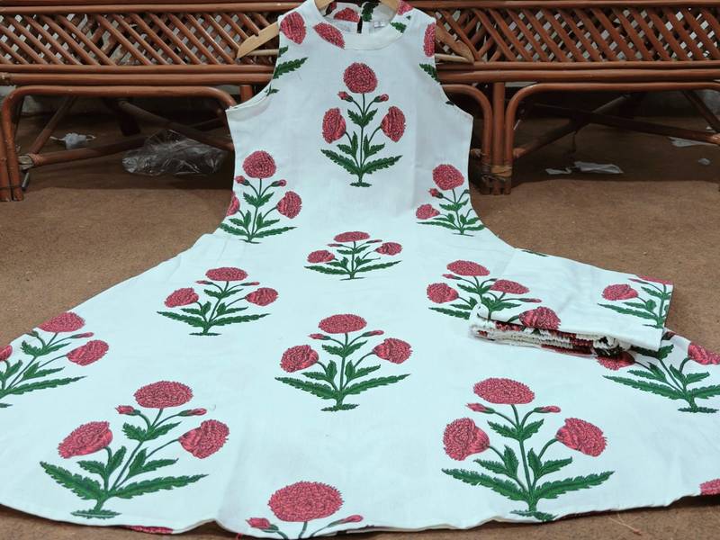  floral block-print sleeveless a-line kurta set