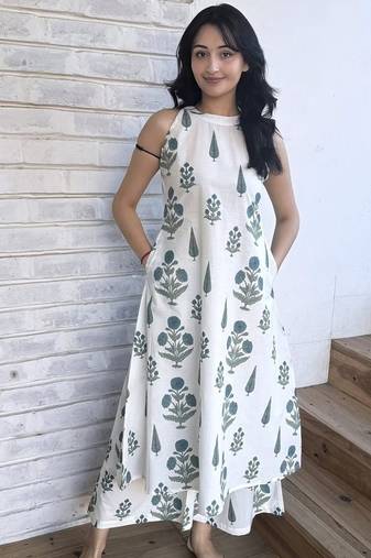  teal floral printed rayon ethnic co-ord set for women