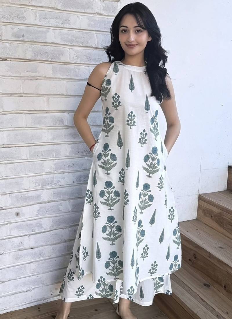 teal floral printed rayon ethnic co-ord set for women
