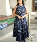  blue abstract printed sleeveless cotton kurta & wide-leg pant co-ord set