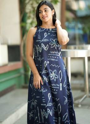  blue abstract printed sleeveless cotton kurta & wide-leg pant co-ord set 4