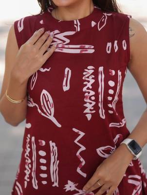  maroon abstract printed sleeveless cotton kurta & wide-leg pant co-ord set 4