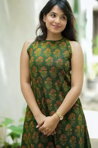  dark green block printed sleeveless cotton a-line kurta set