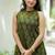  dark green block printed sleeveless cotton a-line kurta set
