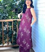 Beatiful wine purple floral block print sleeveless cotton co-ord set