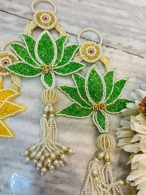 Handmade Multicolour Lotus Shubh Labh Gota Patch Hanging for Home Decor Hanging (Pack of 2) 1