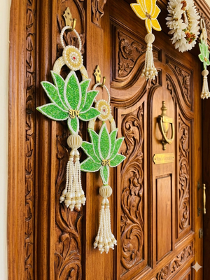Handmade Multicolour Lotus Shubh Labh Gota Patch Hanging for Home Decor Hanging (Pack of 2) 2