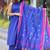  royal blue sleeveless linen suit set with contrast pink border dupatta