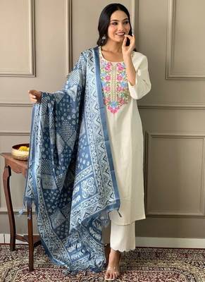  off-white multi-color embroidered kurti set with scallop pants 1