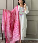  off-white multi-color embroidered kurti set with scallop pants