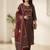  coffee brown yoke work cotton straight suit set