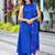  royal blue sleeveless linen suit set with contrast pink border dupatta