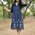  navy blue floral embroidered denim a-line middi