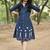  navy blue floral embroidered denim a-line middi