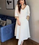  off-white embroidered cotton straight kurta pant set