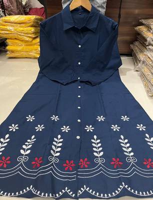  navy blue floral embroidered denim a-line middi 5