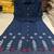  navy blue floral embroidered denim a-line middi