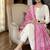 off-white floral embroidered cotton kurta set with pink bandhani dupatta