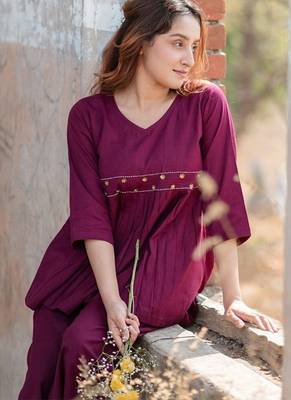  wine purple embellished cotton peplum co-ord set 2
