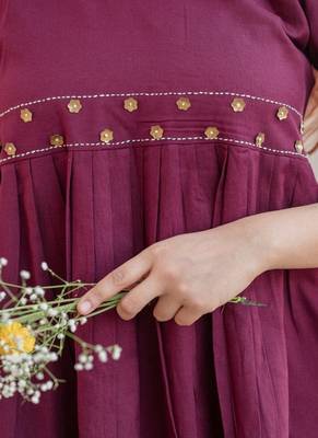  wine purple embellished cotton peplum co-ord set 4