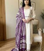  cream cotton straight tunic set with contrast dupatta