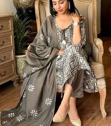  grey tie-up neck cotton straight ethnic suit set