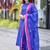  royal blue sleeveless linen suit set with contrast pink border dupatta