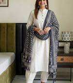  ivory textured cotton kurta and afghan pant set