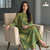  dark green beige motif print pure cotton gathered a-line co-ord kurta set