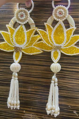 Handmade Multicolour Lotus Shubh Labh Gota Patch Hanging for Home Decor Hanging (Pack of 2)