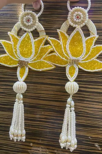 Handmade Multicolour Lotus Shubh Labh Gota Patch Hanging for Home Decor Hanging (Pack of 2)