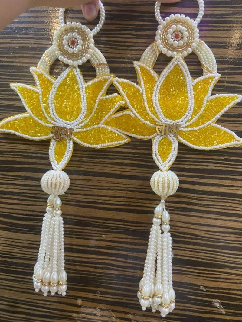 Handmade Multicolour Lotus Shubh Labh Gota Patch Hanging for Home Decor Hanging (Pack of 2)
