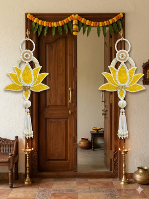 Handmade Multicolour Lotus Shubh Labh Gota Patch Hanging for Home Decor Hanging (Pack of 2) 2